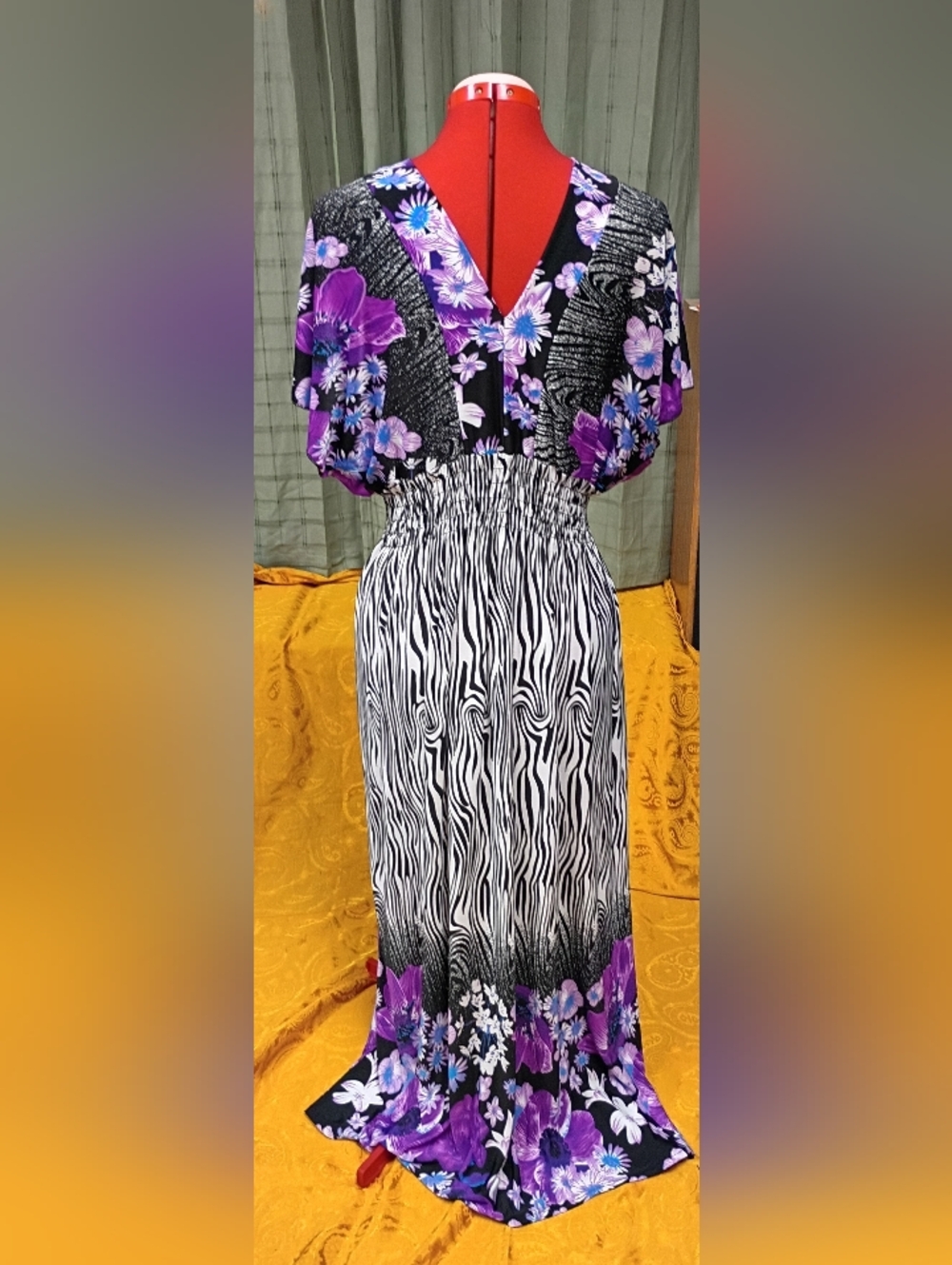 03 Fashion Floral And Zebra Print Maxi Dress Size 2XL - Picture 5 of 7